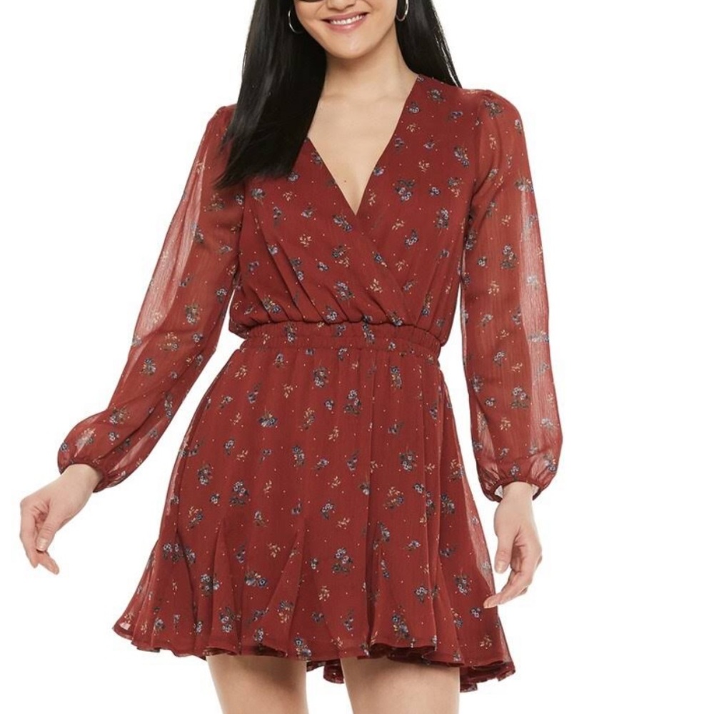 Trixxi Long Sleeve Floral Godet Mini Dress. Size small . New with tags